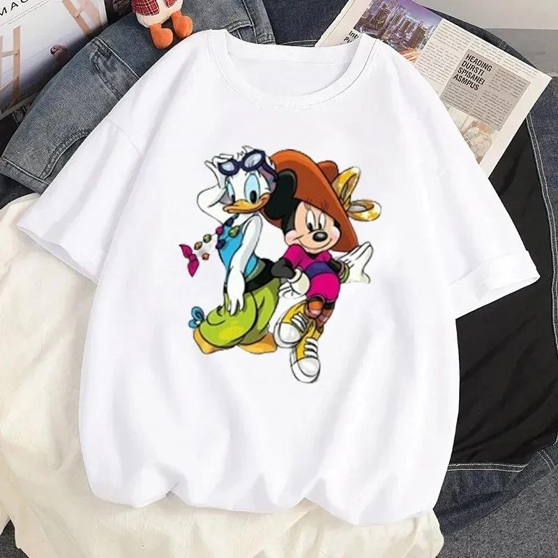 Disney Mickey Minnie Print Tshirt Summer Funny Women ONeck Tshirts Fashion Short Sleeves T Shirt Female Casual Streetwear Tees