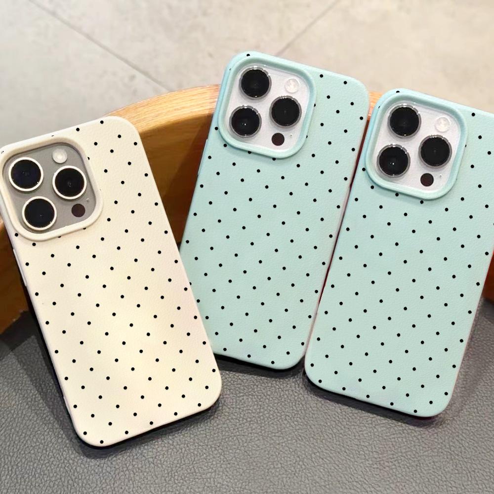 Applicable to iPhone17 ProMax full screen polka dot leather pattern mobile phone protective case 17/16 large hole 14 simple hair