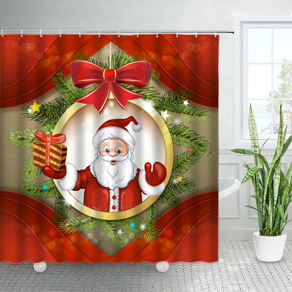 3D Red Santa Christmas Bathroom Shower Curtain New Year Party Xmas Wall Hanging Waterproof Polyester Bathtub Bath Curtains Decor