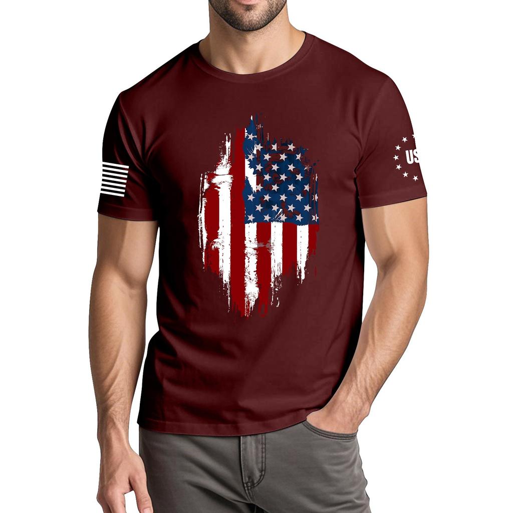 Men's Fashionable Casual Independence Day Printed Round Neck Short Sleeve T-Shirt Top