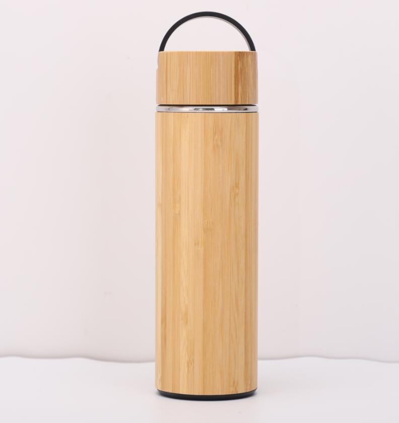 Double Wall Bamboo Insulated Thermos Vacuum Flask Coffee Mug Stainless Steel 15oz Bamboo Flask Tea Mug