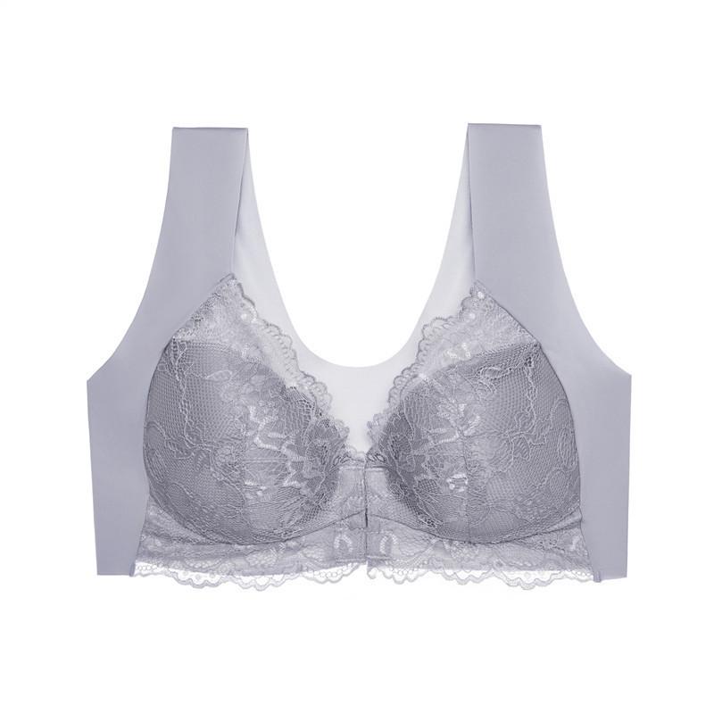 New front open button seamless bra gather large size thin adjustment bra sexy lace women's underwear