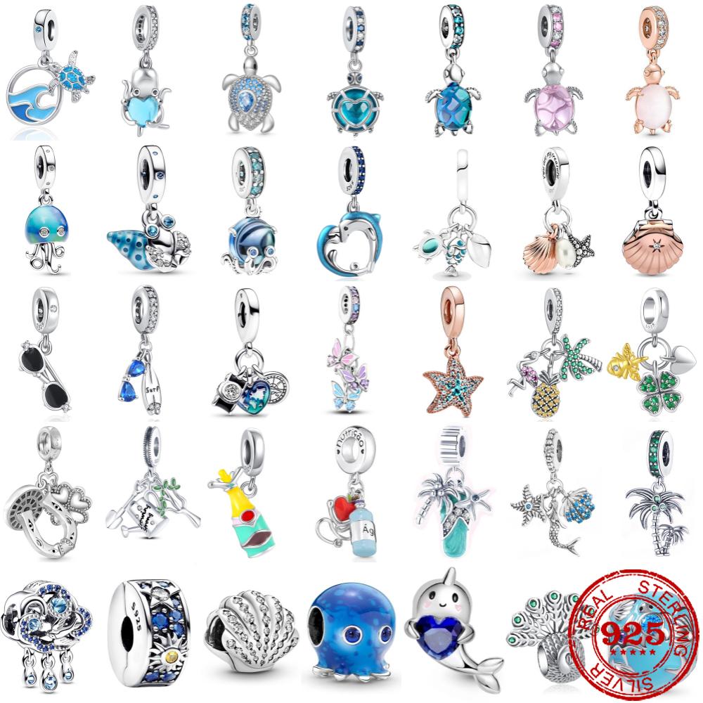 

Новый S925 стерлингового серебра черепаха раковина осьминог Glasse кулон Шарм из бисера подходит оригинальный браслет брелок DIY женские украшения