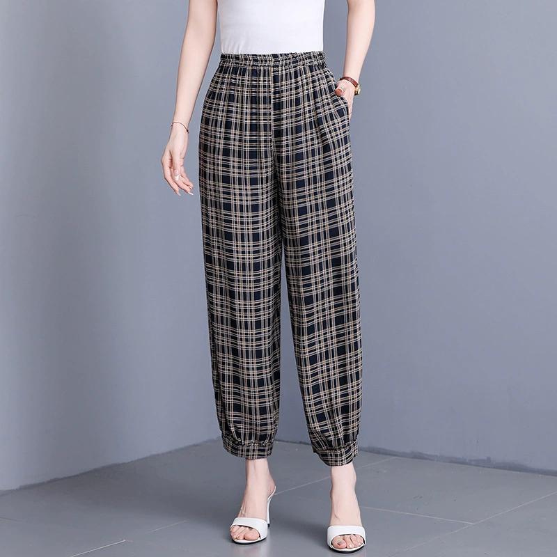 Woman Summer High Waist Pants Plus Size Elastic Waist Floral Lantern Pants