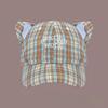 Cotton Checkered Cat Ear Embroidered Baseball Cap With Sun Protection For Women