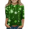 Christmas Day Print Tops For Youth Girls 5-16 Years Round Neck 3/4 Sleeves T-Shirts Trendy Tops Outfit Tees