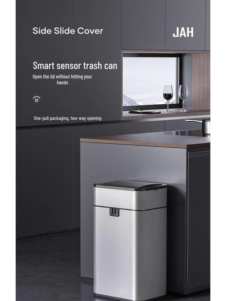 Jieanhui Smart Induction Trash Can with Lid for Bathroom, Kitchen, and Living Room - Automatic Packaging