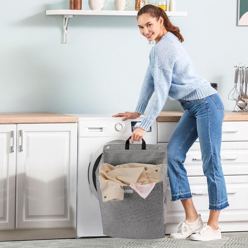 Foldable Laundry Basket Punch Free Wall Hanging Waterproof Washing Clothes Storage Organizer Adhesive Laundry Basket Hamper