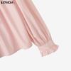 VONDA Elegant Women Bows Tie Ruffled Loose Casual Long Sleeve Blouse