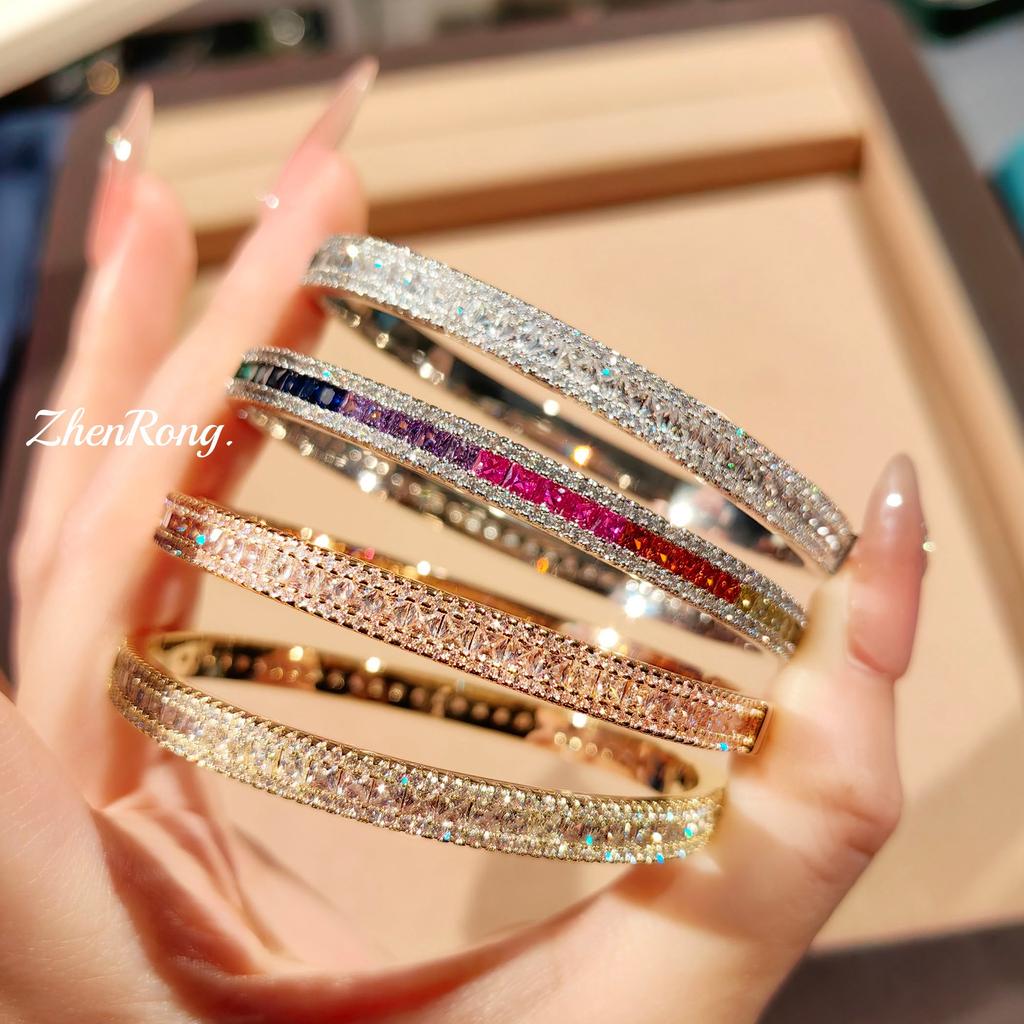 Light Luxury Color Treasure Bracelet Heavy Industry Micro-inlaid High Carbon Diamond Zircon Colorful Tourmaline Spring Buckle Bracelet