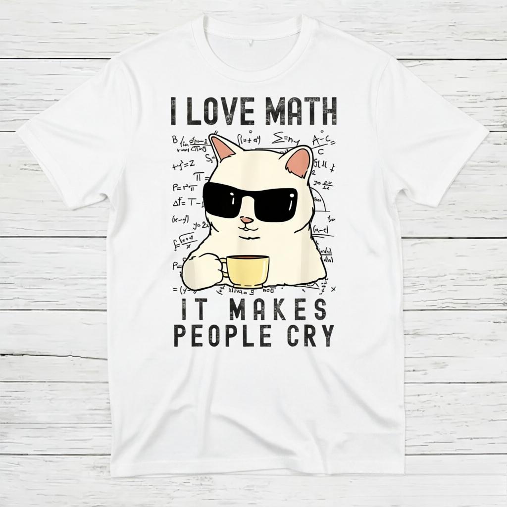 Cool Cat Sunglasses Coffee Graphic TShirt I Love Math Funny Math Slogan Unisex Cotton Crewneck Short Sleeve Casual Tees