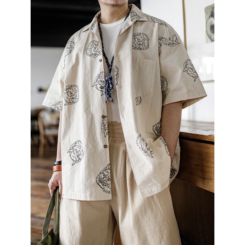 Madden Retro Print Linen off-White Short Sleeve Parka