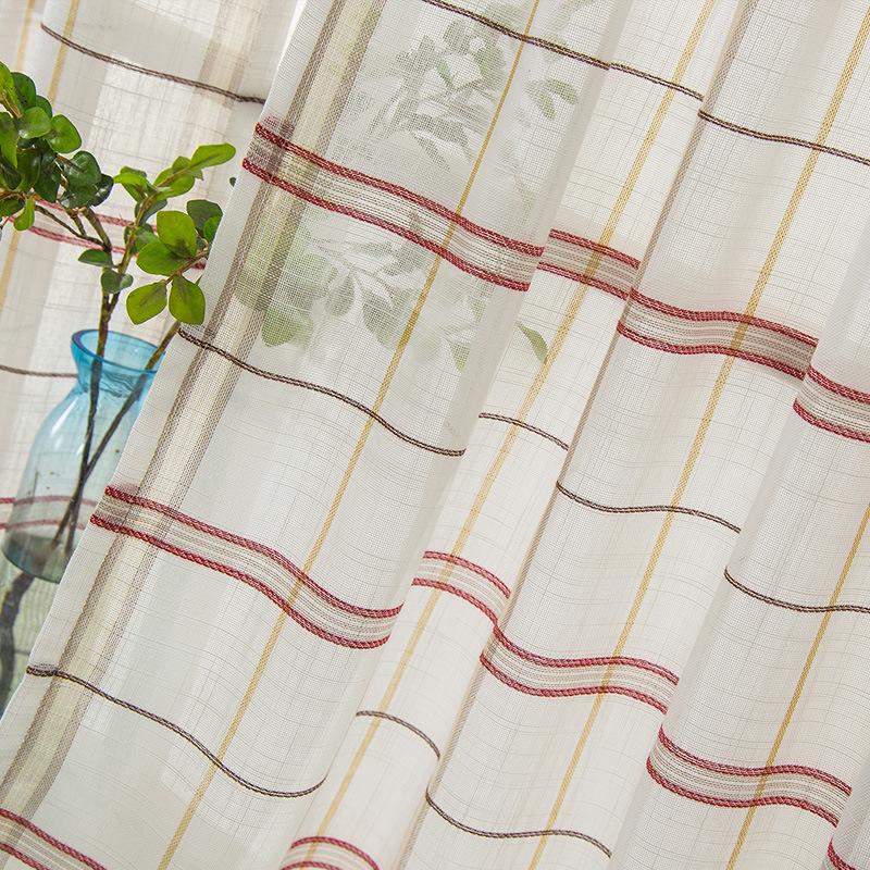 Kitchen Curtains Linen Plaid Yarn Piercing Rod Finished Linen Curtains