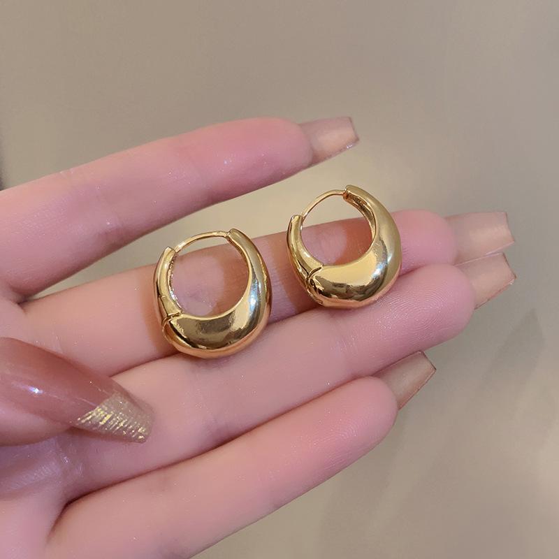 925 Silver Small Hoop Earrings For Women Simple Design Glossy Chunky Metal Round Earrings Prevent Allergy Party Jewelry