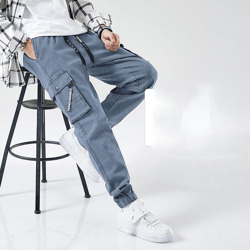 Spring Autumn Men's Jeans Multi-Pockets Work Wear Cargo Pants Black Blue Elastic Waist Denim Joggers Big Size Jean Trousers 8XL