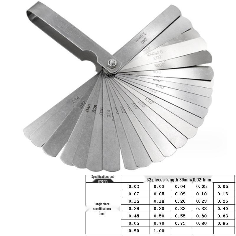 0.02-1.0mm Stainless Steel Feeler Gauge Set, 0.05mm Precision, 17 Blades, 100mm Length