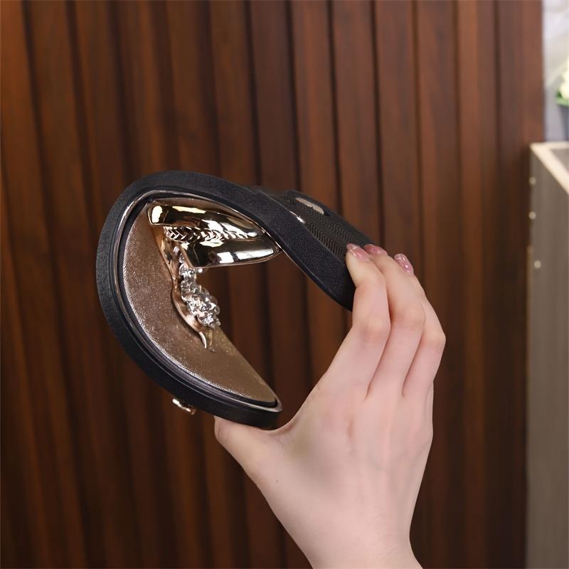 Sandalias elegantes con flores de diamantes de imitación para mujer: cómodas chanclas de playa con tacón plano, chanclas informales de PVC para todas las estaciones