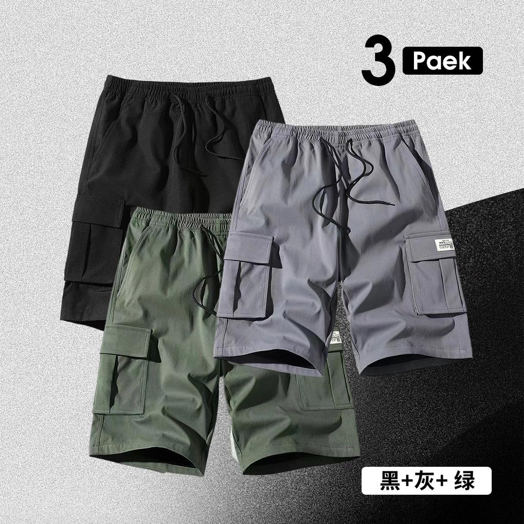 Large Size Shorts Men's Summer Solid Color Five-point Pants New Multi-pocket Loose Large Size Beach Pants Tooling