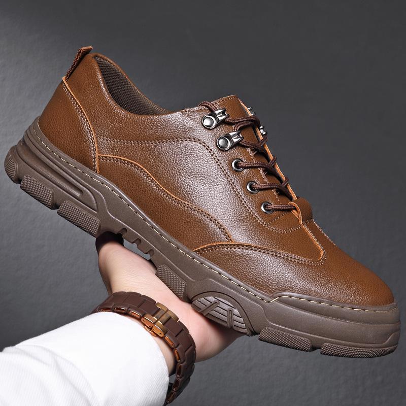 Genuine Leather Big-toe Leather Shoes Men's British Casual Shoes Lace-up Thick-soled Men's Shoes Trendy Martin Shoes Low-top Tooling Shoes