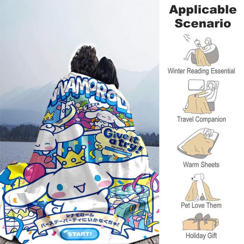 1pc Cinnamoroll's Birthday Bash Blanket, Cute Home Decor for All Seasons, Perfect Gift for Animal Lovers, Soft Throw Blanket, Ideal for Couch, Bed, or