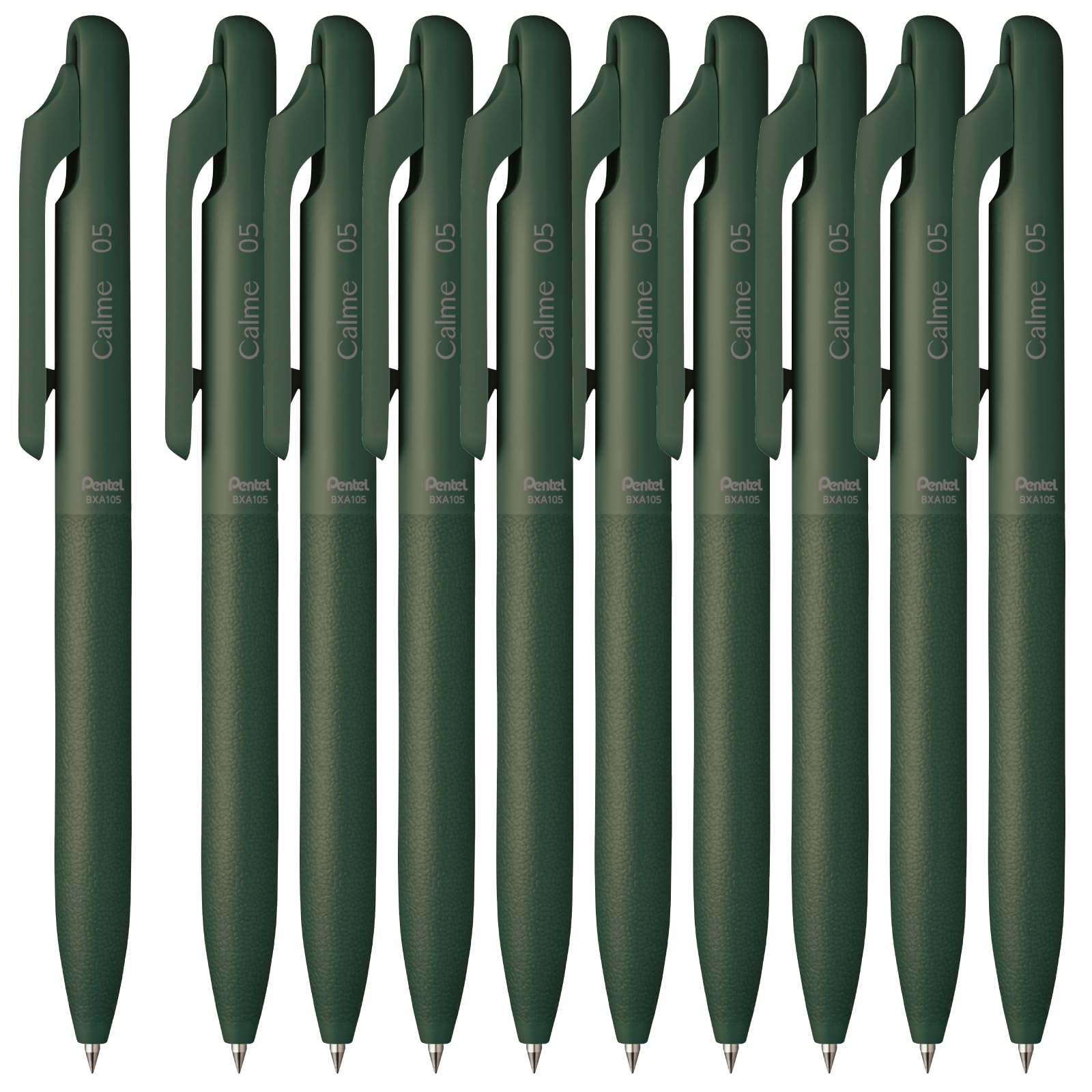 Pentel Calme Ballpoint Dark 10 Oil-Based Pen, 0.5mm, Green, Pens, BXA105D2-A(10)