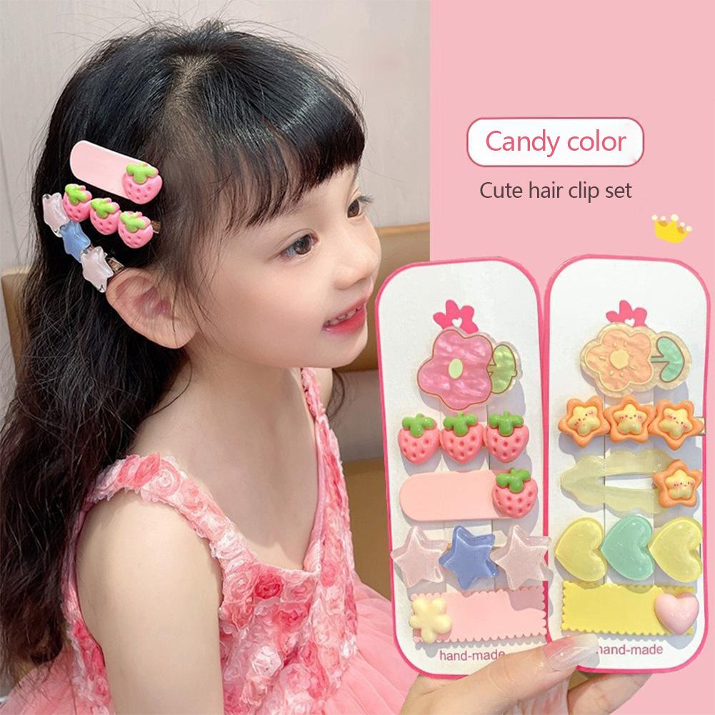 5pcs/set Dopamine Colorful Children's Hair Clip Cute Cartoon Flower Heart-shaped Hairpin Bangs Hair Clip Headwear Hair Accessories
