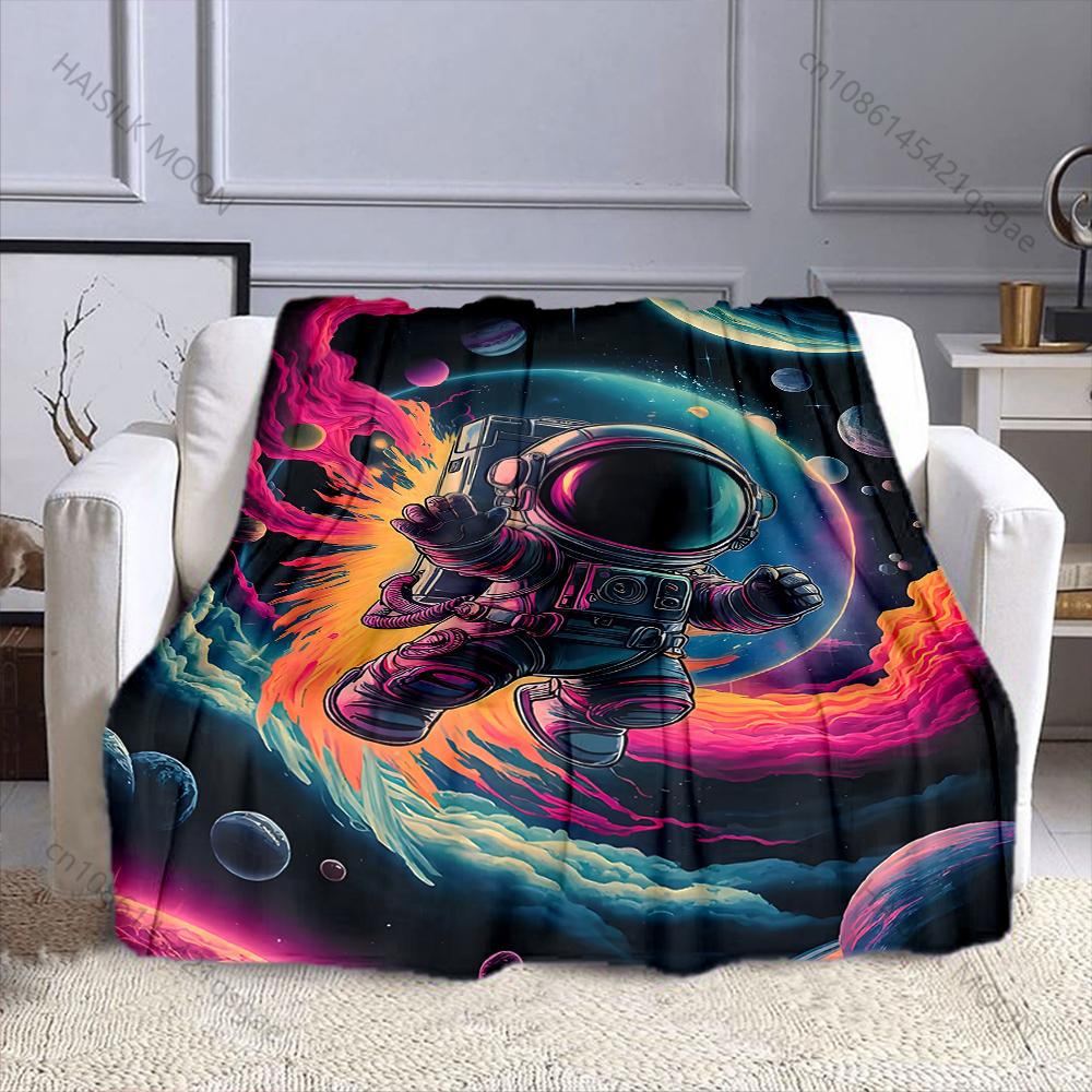 Multiple Sizes Astronaut Floating In Space Print Blanket Flannel Material Soft Warm for All Seasons Home Outdoor Camping Picnics