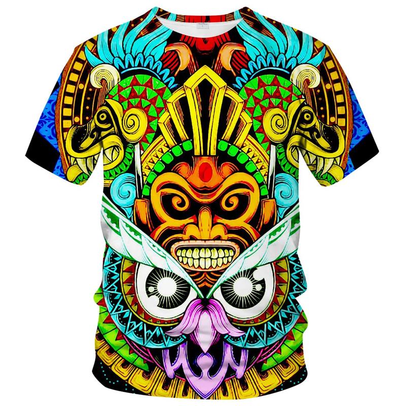 Retro Meksika Aztek Totem Tişört Erkekler İçin Yaz 3d Baskı Kısa Kollu Tişörtler Üstler Maya Kültürü Temalı Tişörtler Erkek Giyim