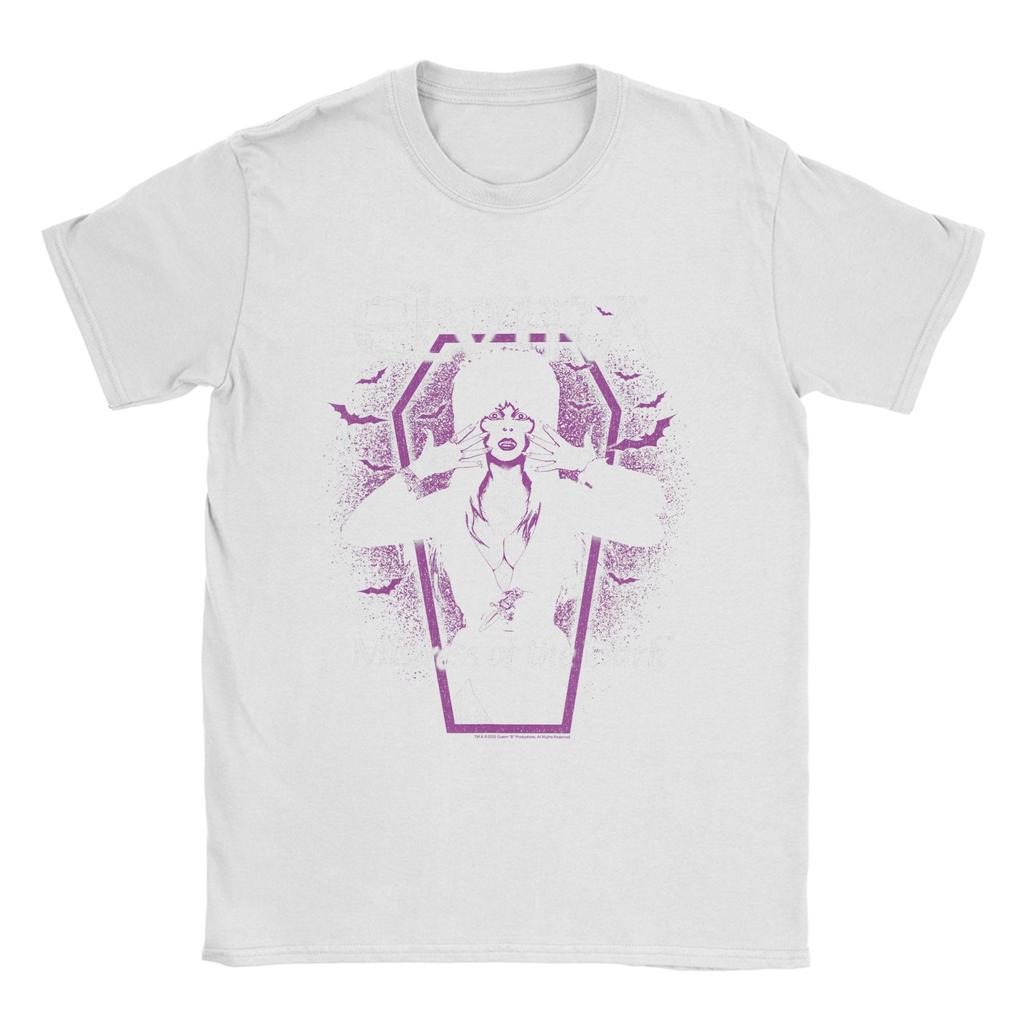 Elvira Dark Purple Bats and Coffin TShirt for Unisex Round Collar Short Sleeve T Shirts Big Size Clothing