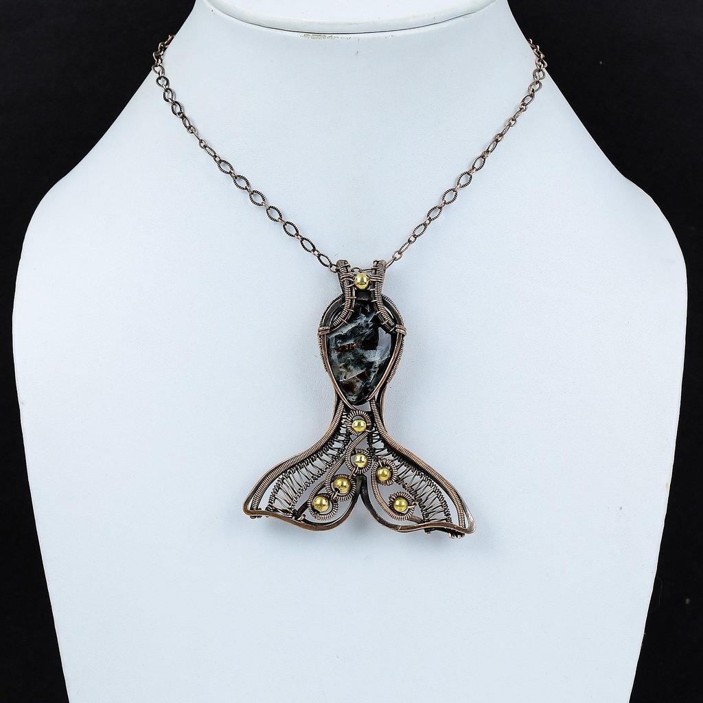 Astrophyllite Gemstone Pendant Copper Wire Wrapped Pendant Unique Fish Pendant Copper Jewelry Handmade Pendant Gift For Him Stylish Pendant