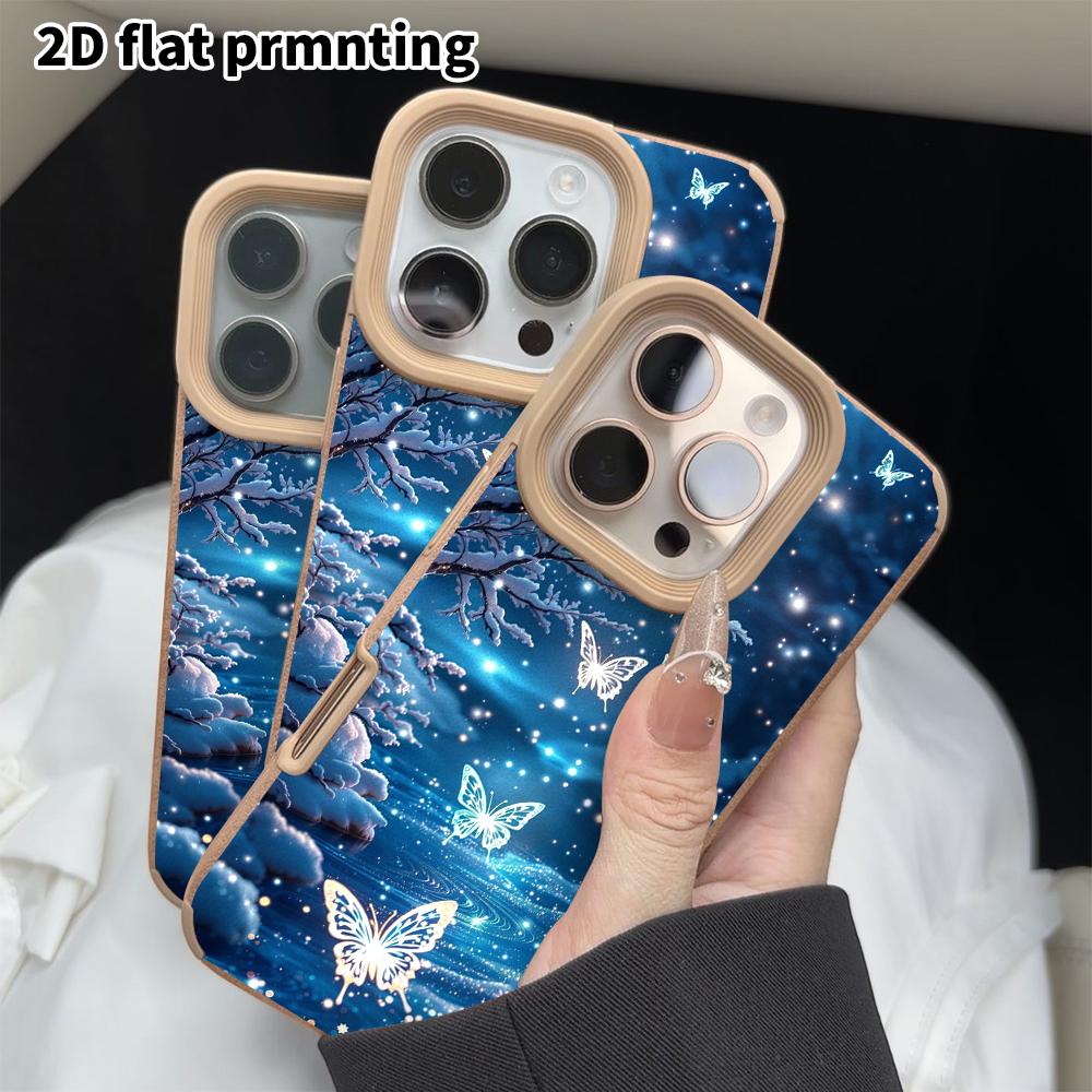 Phone Case: 2D flat lambskin suitable for iPhone 18, 17, 16, 15, 14, 13Pro protective cases, glowing butterfly, Christmas and Halloween gifts