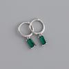 925 Sterling Silver Green Crystal Square Stud Earrings For Women Engagement Party Elegant  Jewelry Prevent Allergy Eh262