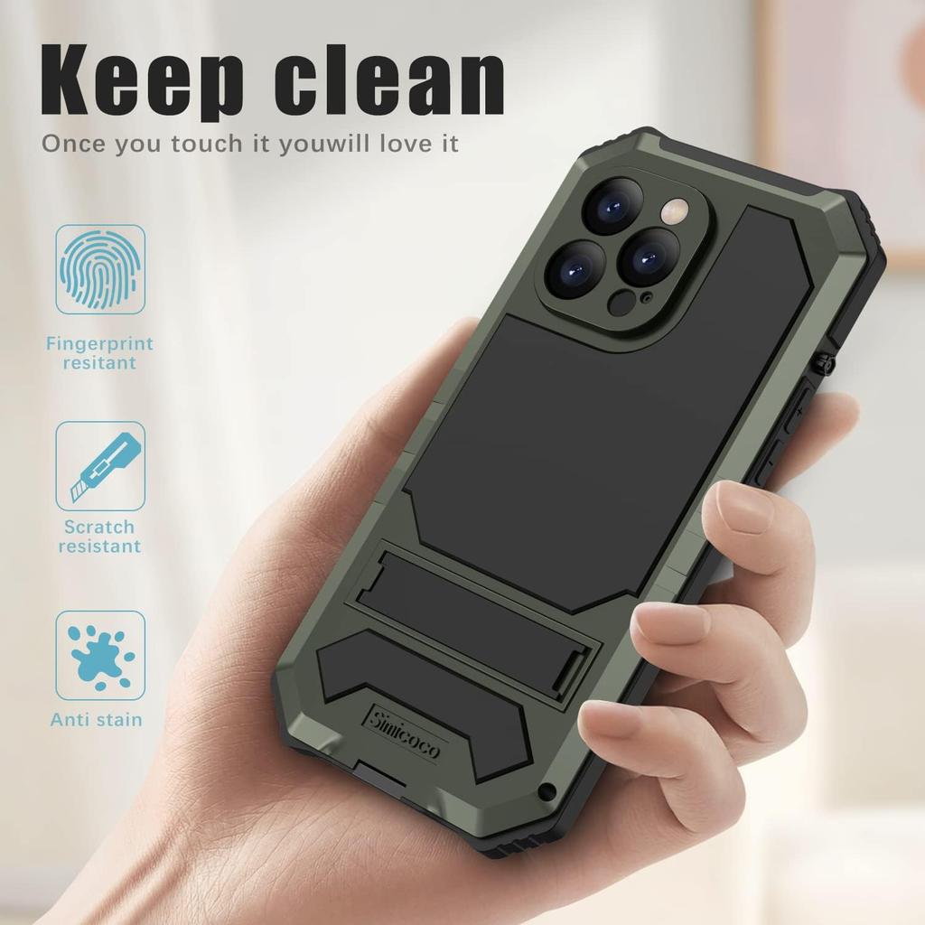 JGY iPhone 14 Pro Max IP68 Waterproof Case iPhone 14 Pro Max Military Metal Stand Case with Screen Protector Slim Full Cover Rugged Durable