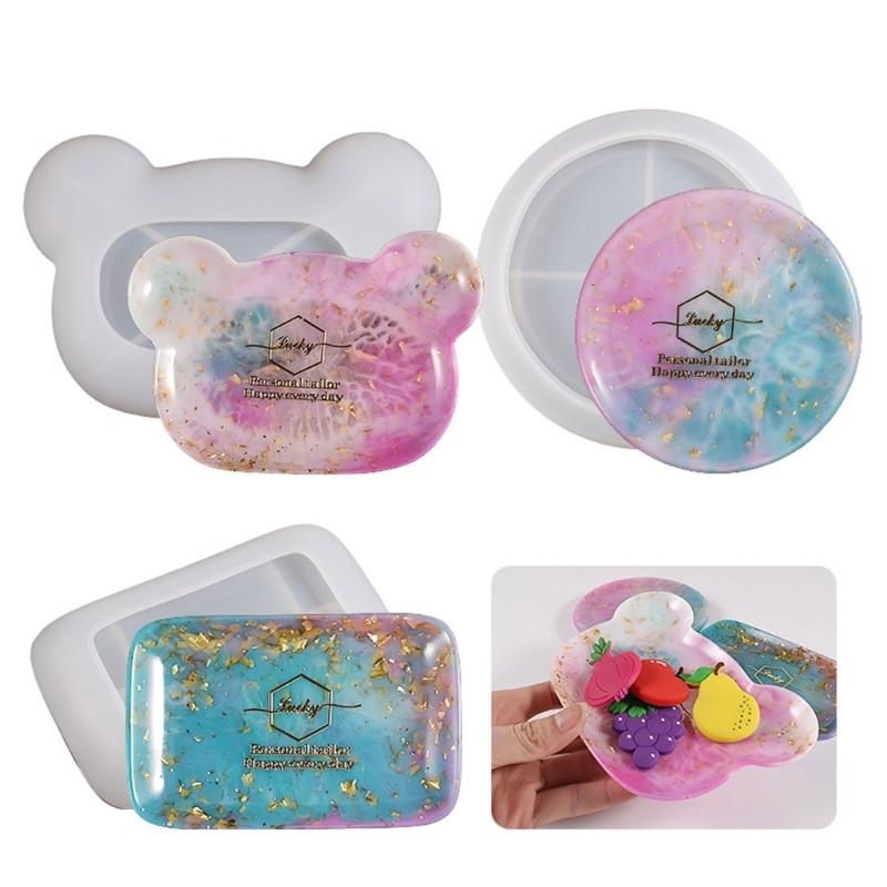 Round Rectangular Bear Head Dish Silicone Molds Storage Tray Plate Resin Molds for DIY Resin Art Gifts Home Decoration