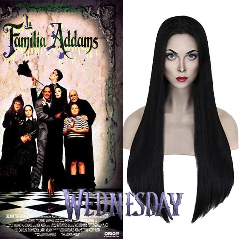 Wednesday Morticia Cosplay Wig Heat-resistant Hairpiece Addam Family Halloween Prop