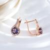 Full Zircon Surround Purple Drop Earrings for Women Gold Color Vintage Jewelry Sparkling Ear Dangles