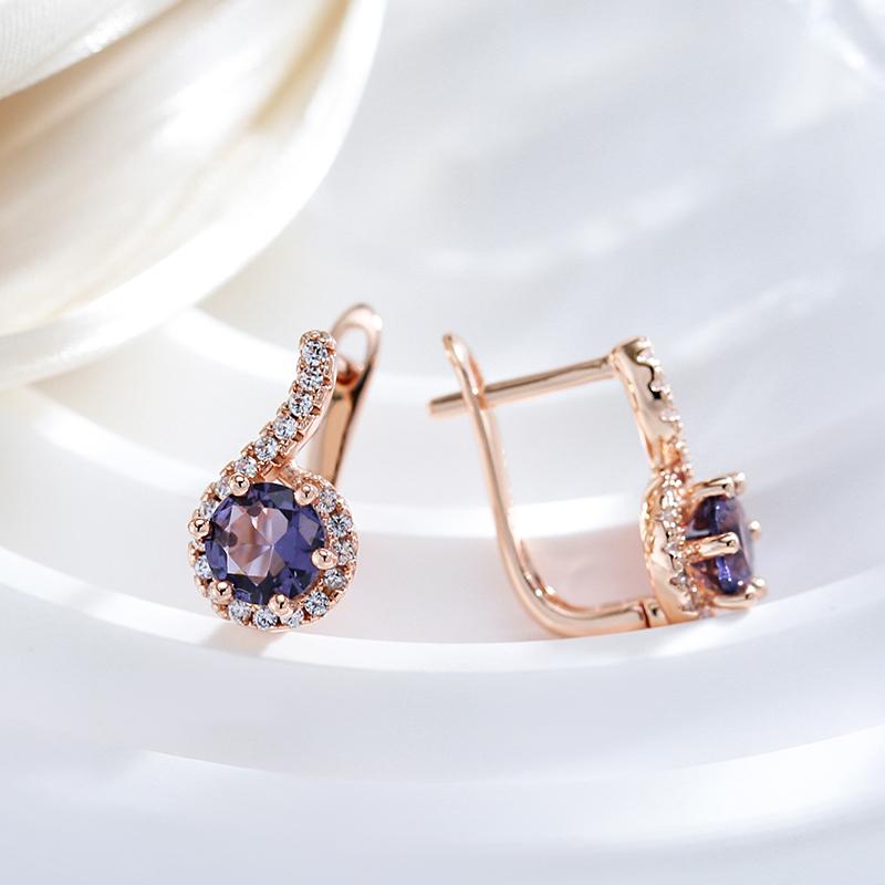 Full Zircon Surround Purple Drop Earrings for Women Gold Color Vintage Jewelry Sparkling Ear Dangles