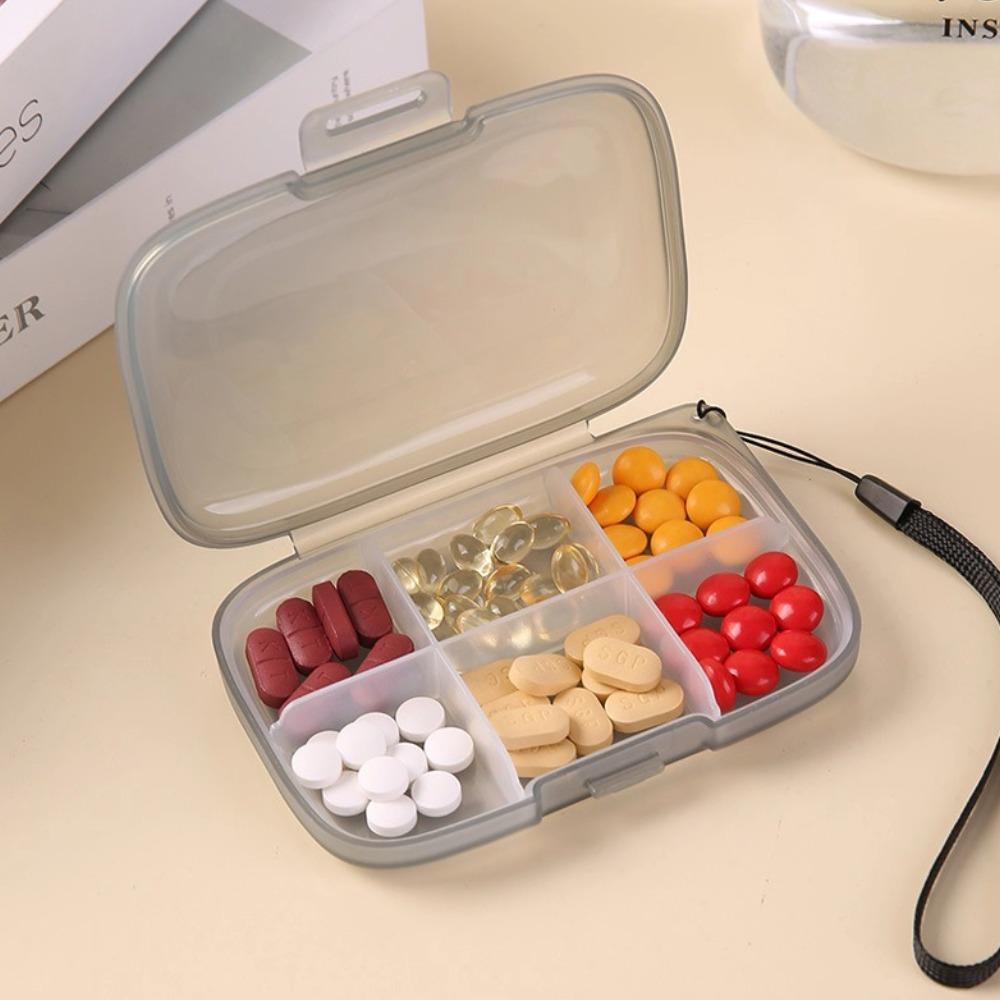 

New Portable Weekly Mini Pill Case Box Daily Small 6 Grids Organizer Storage Container for Vitamin Fish Oils Medicine Supplement серый