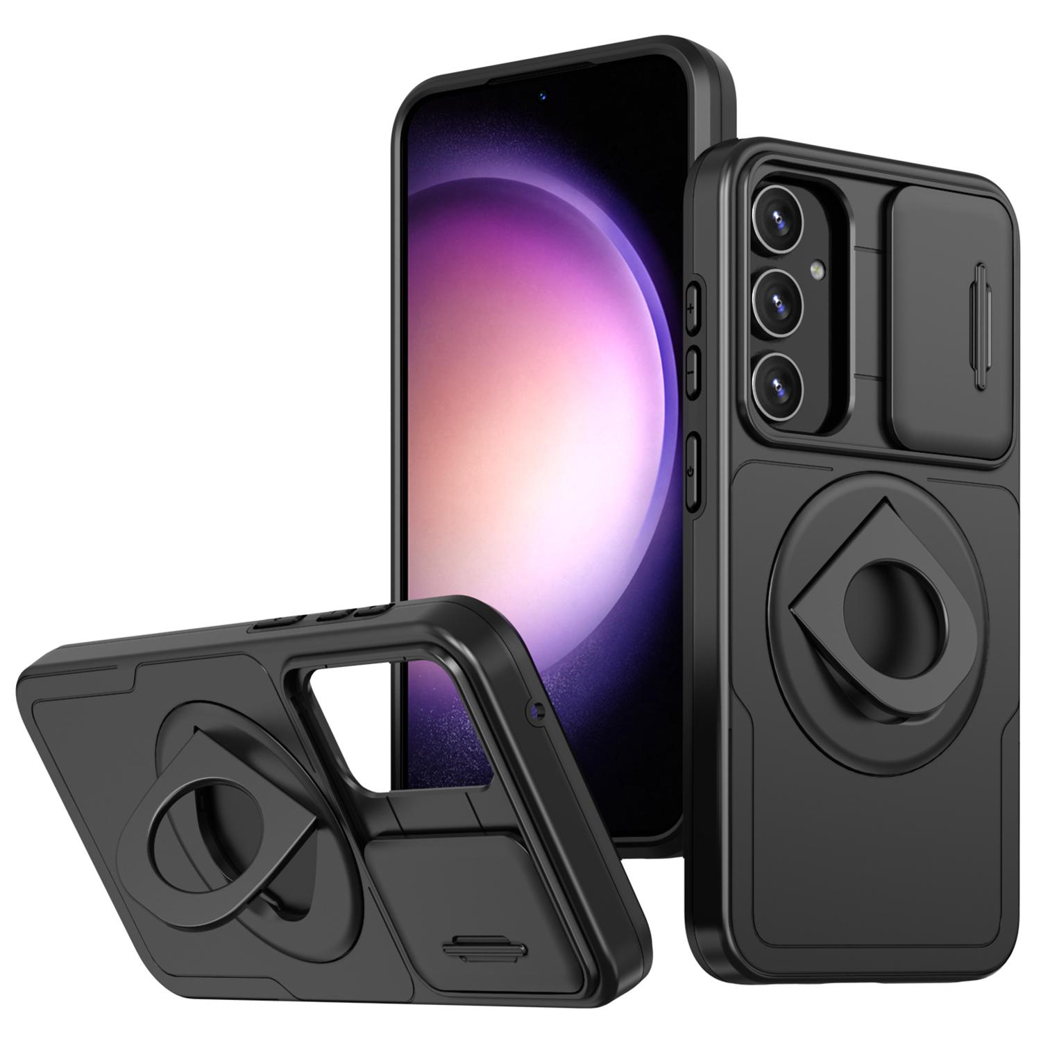 

For Samsung Galaxy S23 FE Magnetic Phone Case PC+TPU Cover with Slide Lens Window Black