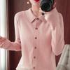 Women's Wool Cardigan with POLO Collar - Long Sleeve Sweater for Spring & Autumn