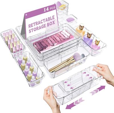 Transparent Drawer Partition Storage Box Freely Extendable and Stackable Storage Box Desktop for Organizing Sundries Storage Compartment Box