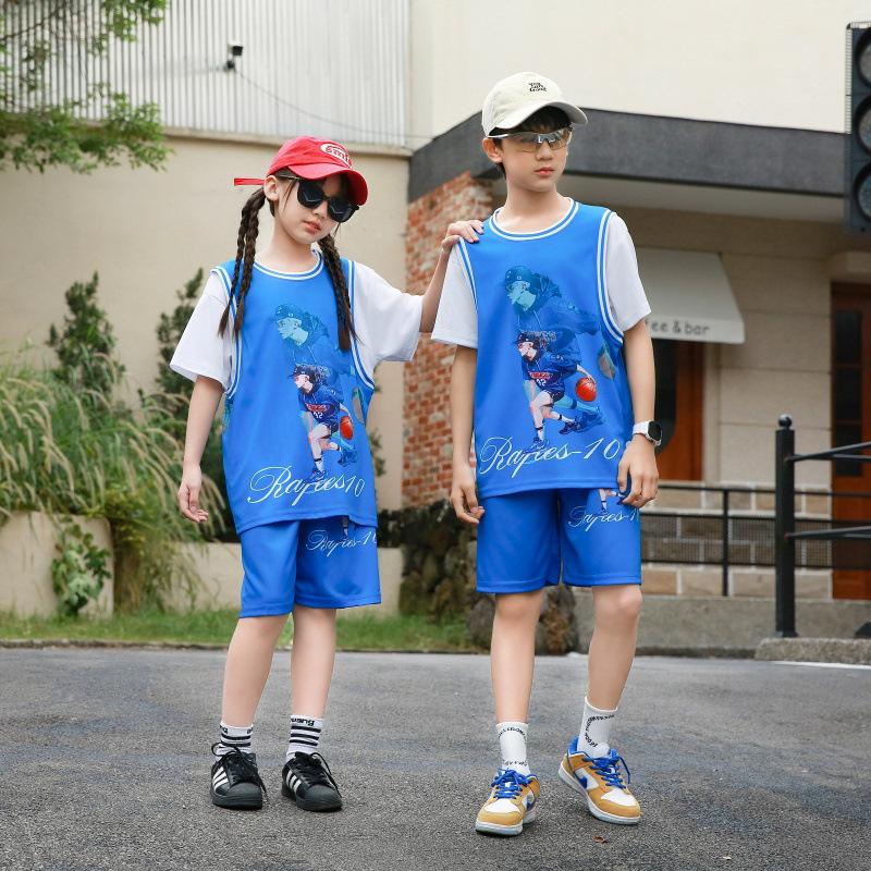 

Children S Basketball Jersey Set Boys And Girls Fake Two Quick-Drying Sports Training Jersey Printed Short-Sleeved Jersey Group Buying 16 yards
