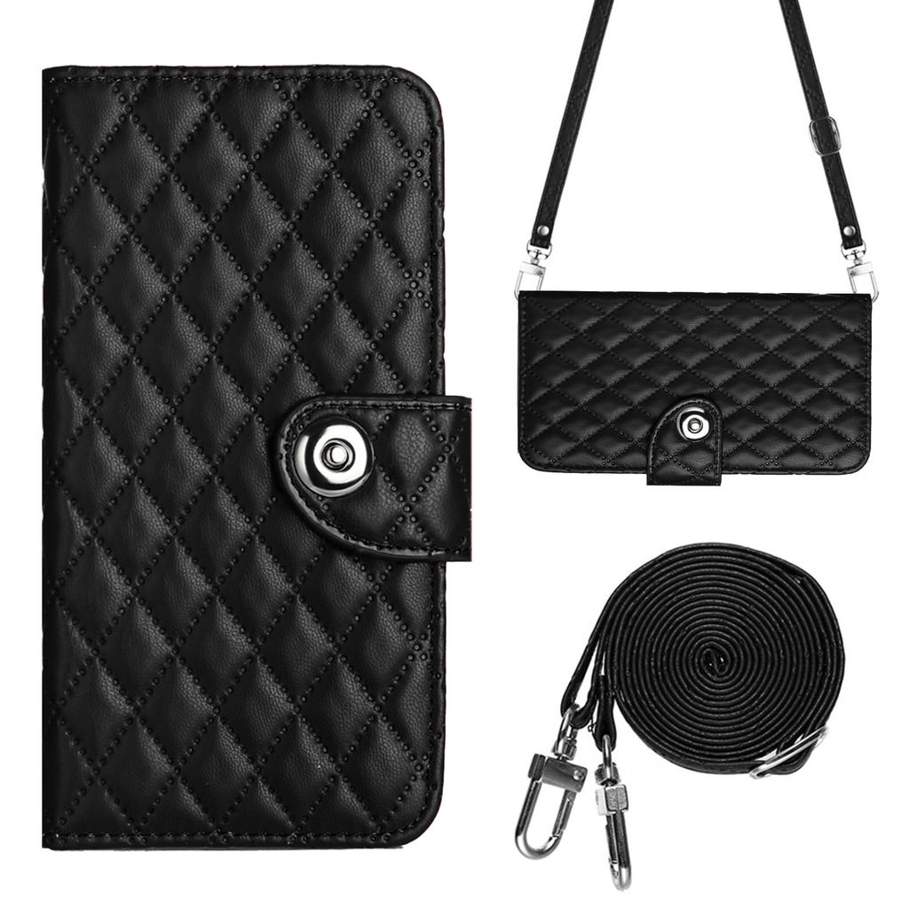 Multi 7 Card Crossbody Leather Wallet Case For Cricket Magic 2 Debut S3 Outlast Icon 6 Lanyard Checkered Wristlet Flip Cover