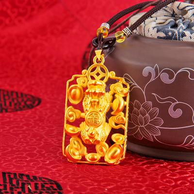 Ingot Pixiu Tag Sand Gold Men's and Women's Necklace Pixiu Pendant Copper Plated 24k Gold Necklace