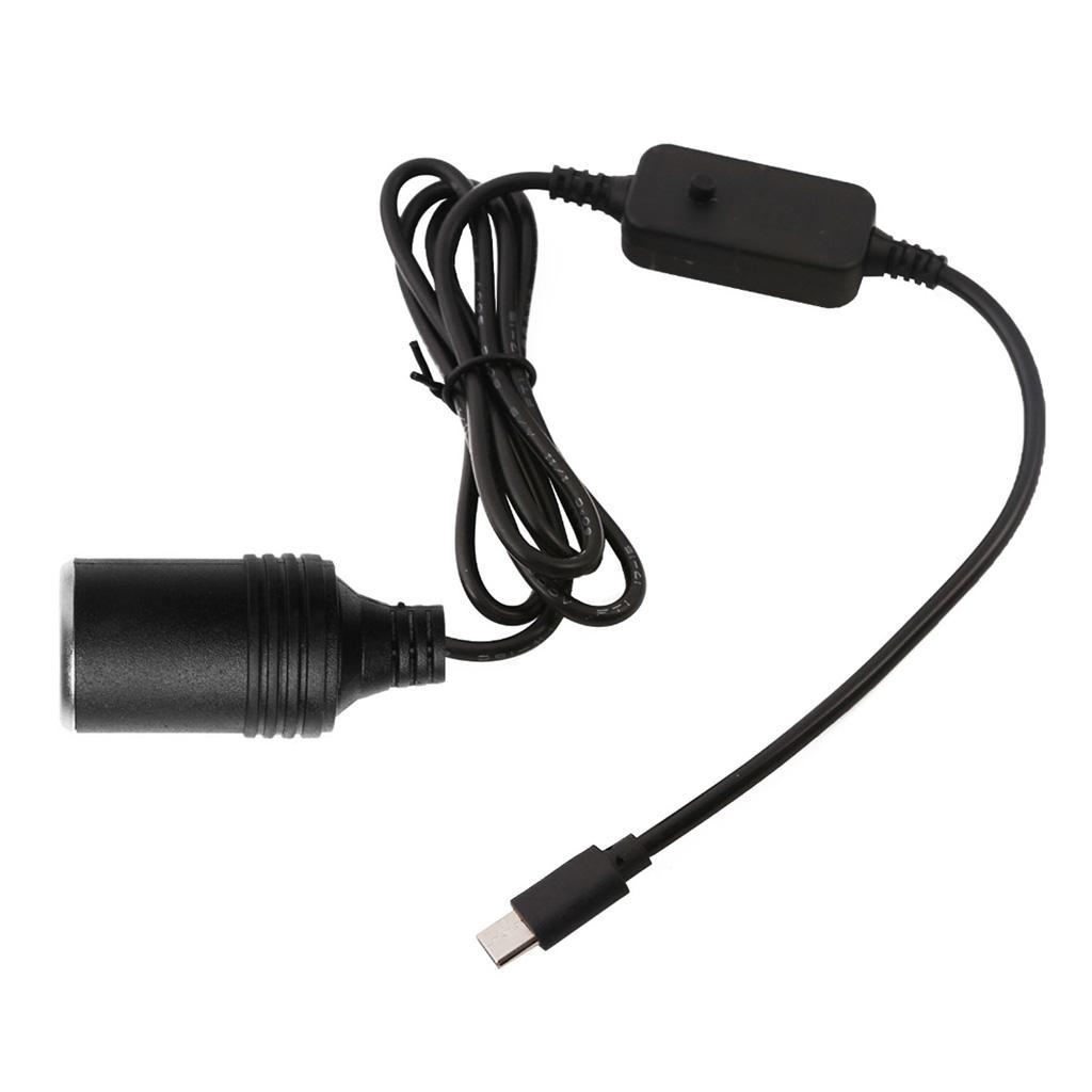 Adjustable Car Charger Type C to Lighter Adapter Charging Connector Support 5V9V12V15V20V3A Adjustable