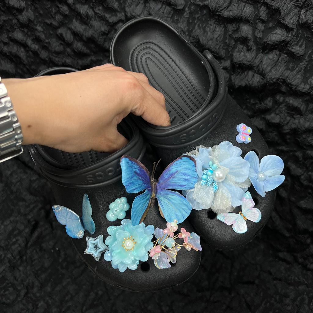 Simulation, Butterfly, Blue Flower, Shoe Flower, Shoe Buckle Accessories, DIY Shoe Accessories, Shoe Decorations, DIY Accessories