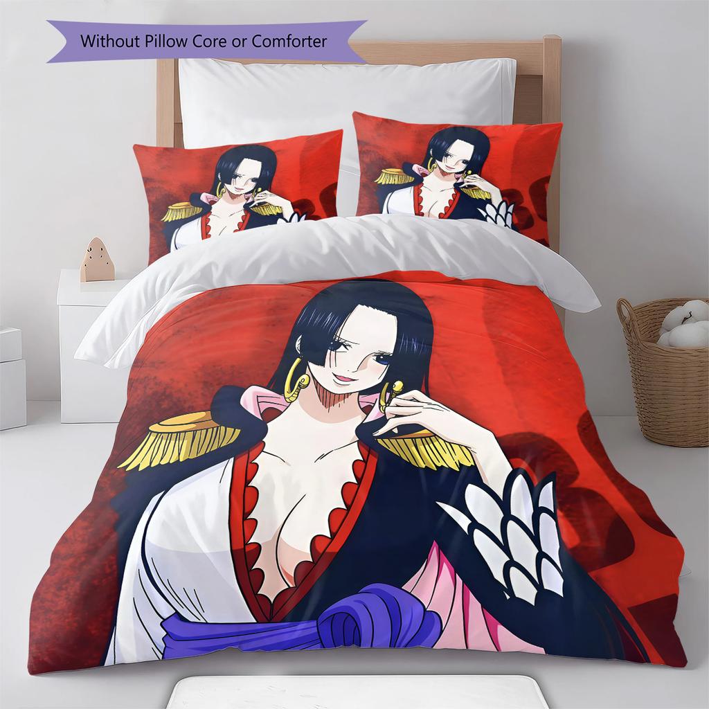 Anime One Piece Cartoon Pattern Bedding Quilt Set Quilt Cover Pillowcase Home Birthday Gift(1 * Duvet Cover + 2 * Pillowcase, Without Core)