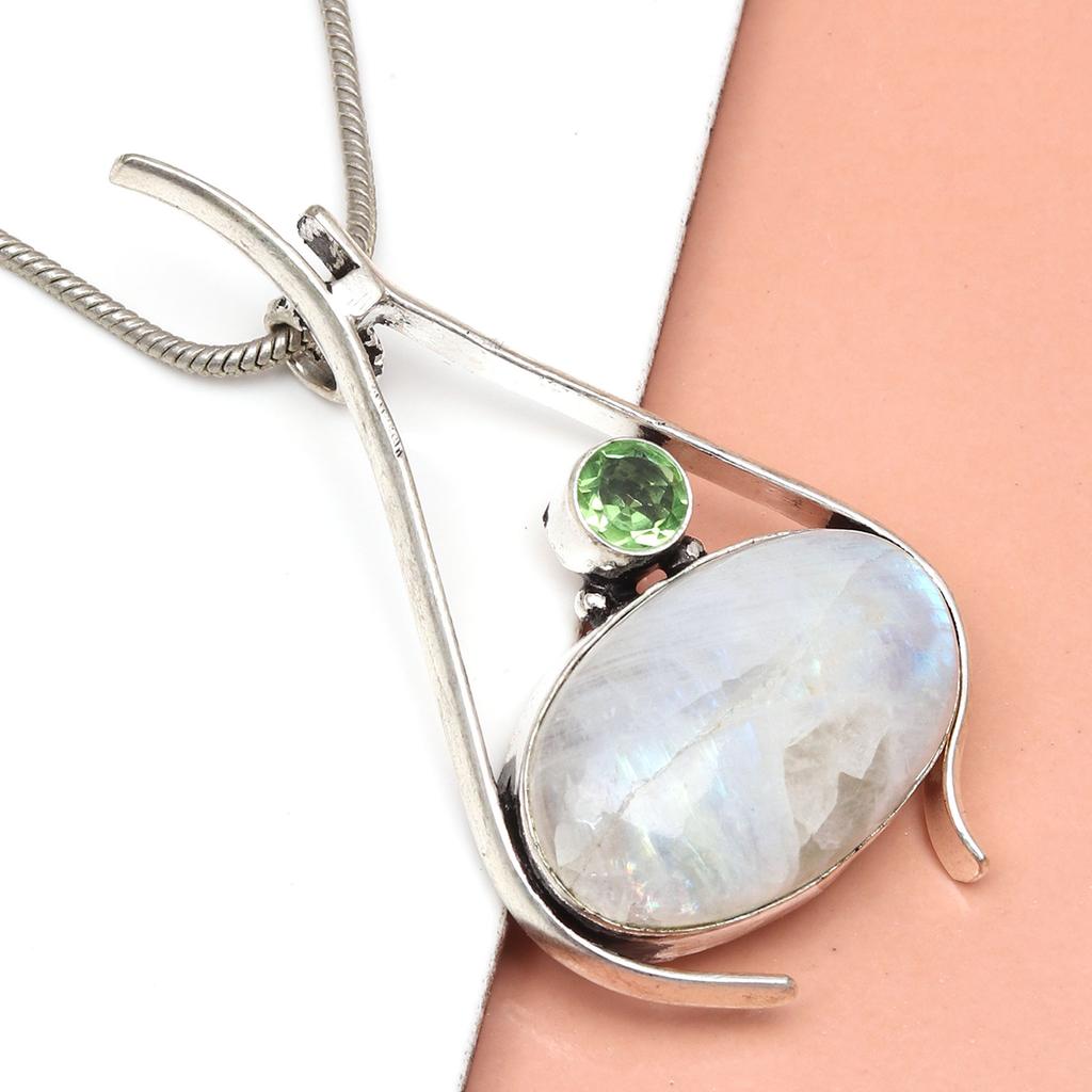 Silberschmuck 2,25" Anhänger Sterling Edelstein Regenbogenmondstein Ostern