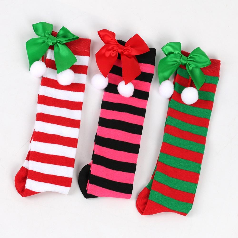 Cute Butterfly Bow Christmas Socks For Girls Long Tube Polyester Fabric