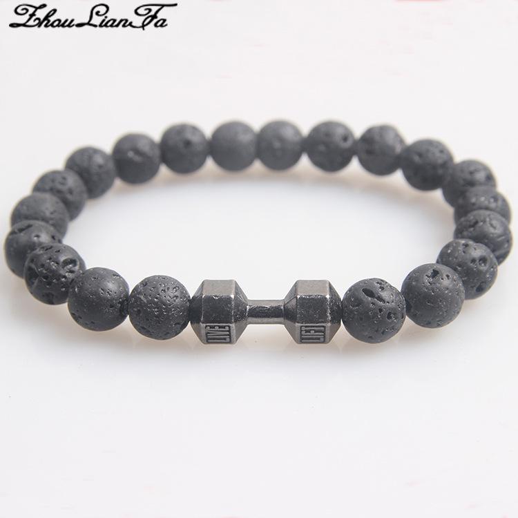 Volcanic Stone & Metal Dumbbell Prayer Beads Fashion Bracelet